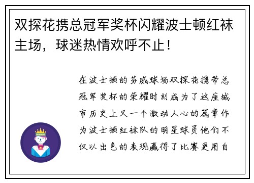 双探花携总冠军奖杯闪耀波士顿红袜主场，球迷热情欢呼不止！