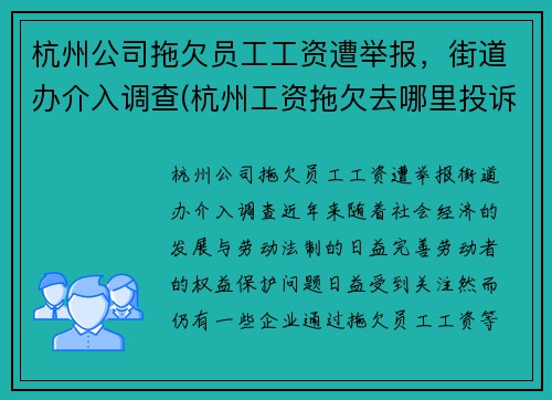 杭州公司拖欠员工工资遭举报，街道办介入调查(杭州工资拖欠去哪里投诉)