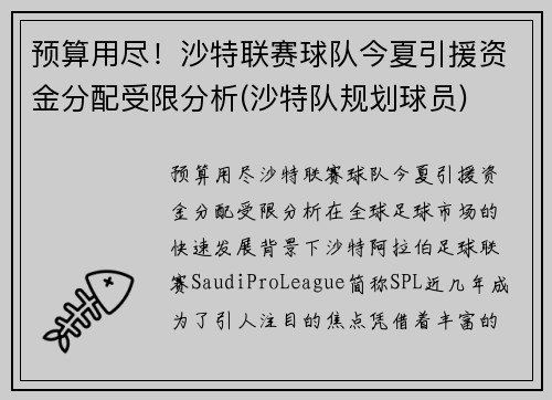 预算用尽！沙特联赛球队今夏引援资金分配受限分析(沙特队规划球员)