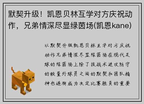 默契升级！凯恩贝林互学对方庆祝动作，兄弟情深尽显绿茵场(凯恩kane)